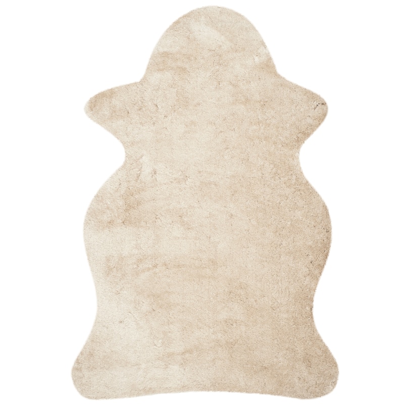 SAFAVIEH Handmade Vukosava Shag Guenevere 3-inch Extra Thick Rug - 2'6" x 4' Scallop - Light Beige - Runner/Rectangle