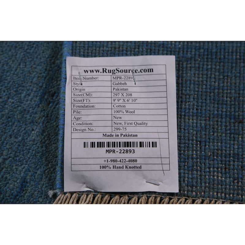 Light Blue Modern Gabbeh Oriental Area Rug Handmade Wool Carpet - 6'10" x 9'9"