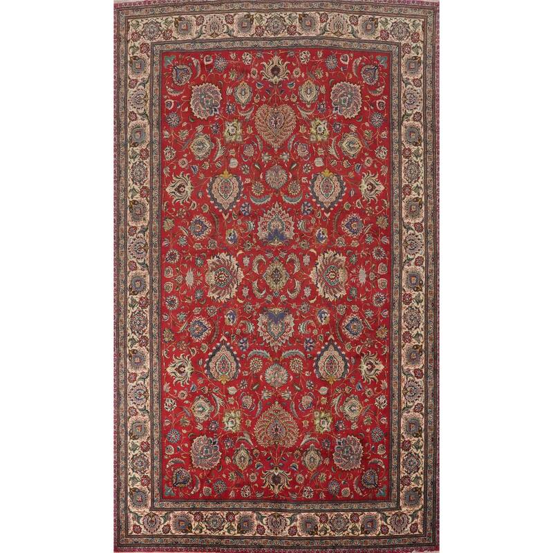 Hand Knotted Oriental 100% Wool Carpet Traditional All-Over Red Tabriz Area Rug - 18' 2'' X 11' 6''