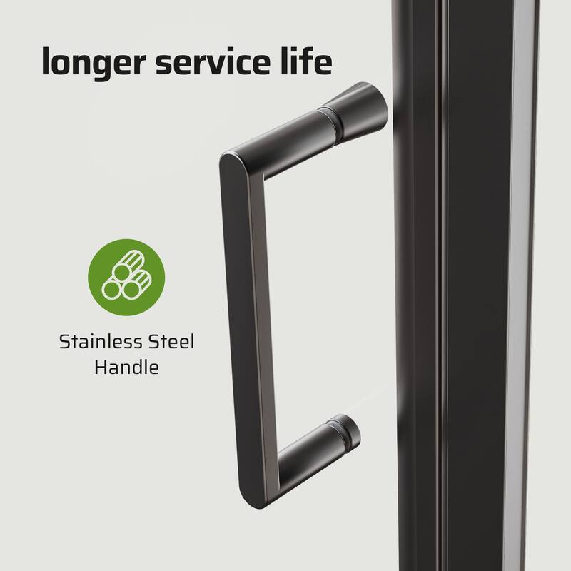 30/32/34" W x 72" H Semi-Frameless Pivot Shower Door, 6mm Tempered Glass, Matte Black Reversible Swing Panel