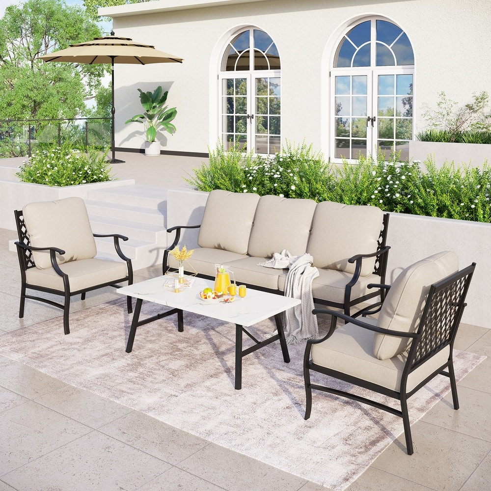 MAISON ARTS Patio Conversation Sets 5/7/9-Seat, Sofa Set with 2 Single Sofa Chairs, 3-Seater Sofa, Ottoman and Coffee Table