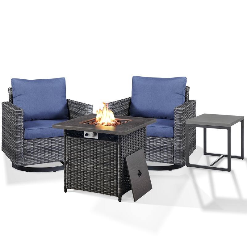 26 In Fire Pit Table with Patio Swivel Chairs Table