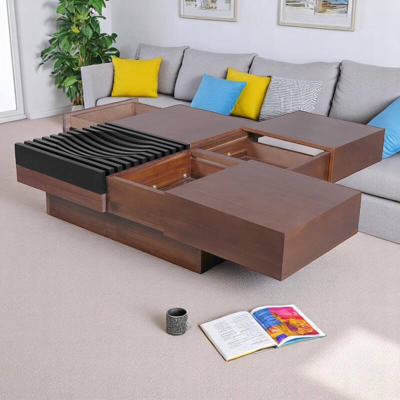 Square Acacia wood storage coffee table with Hidden Storage, 35" Solid Wood Living Room Table,end tables