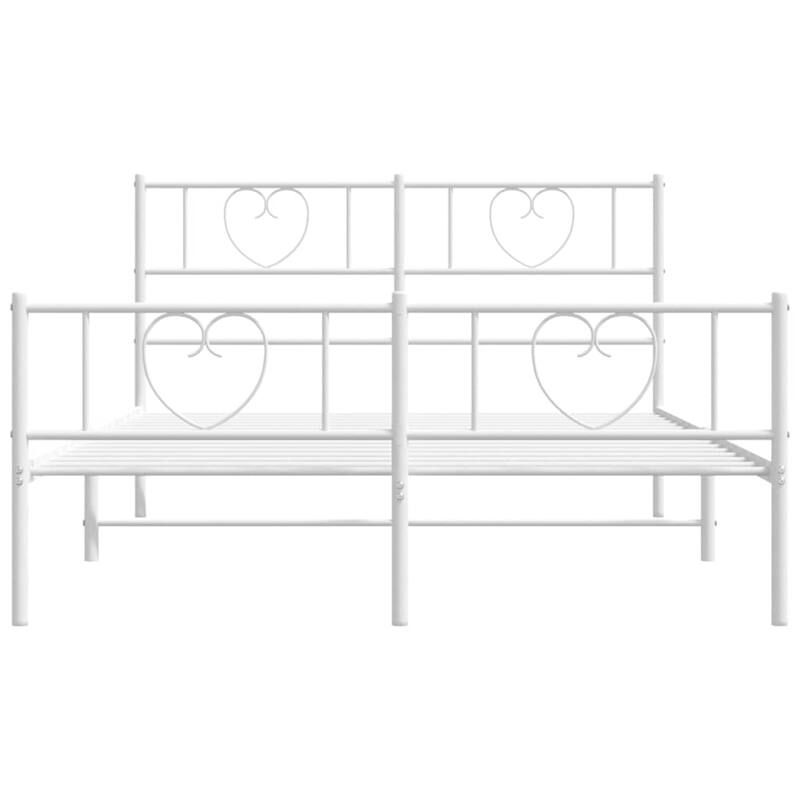 vidaXL Queen Metal Bed Frame with Headboard, White, No Mattress - 81.5" x 61.4" x 35.4"