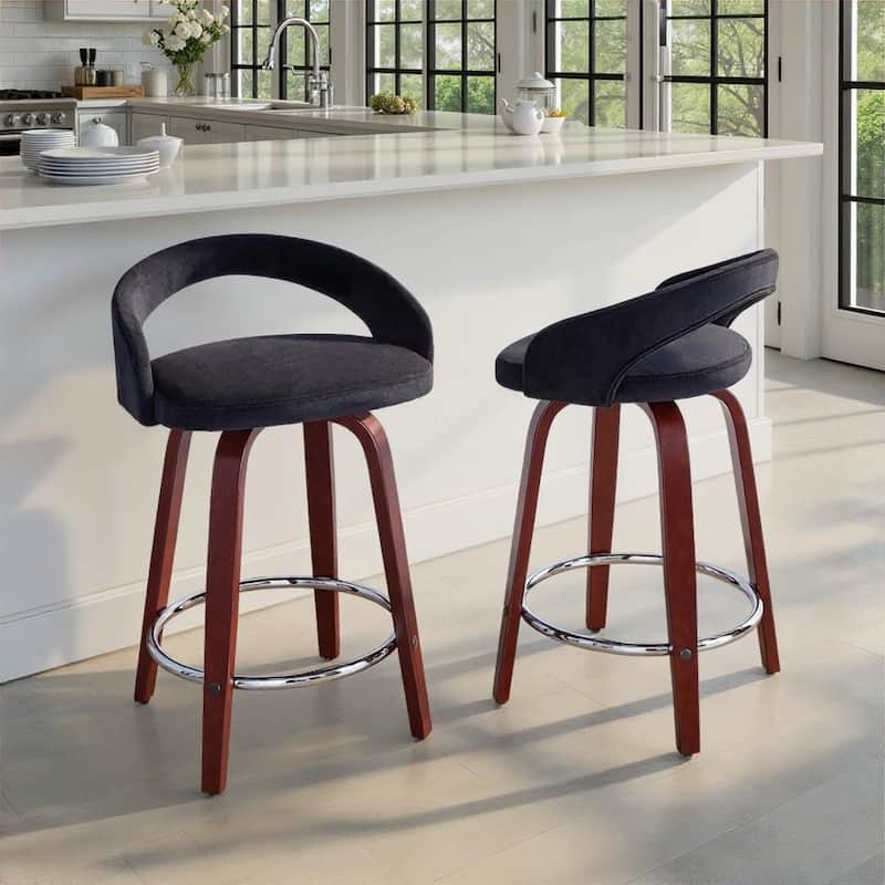 Carson Carrington Stavenger Upholstered 24" Counter Stool with Mahogany Bent Wood Legs (Set of 2)