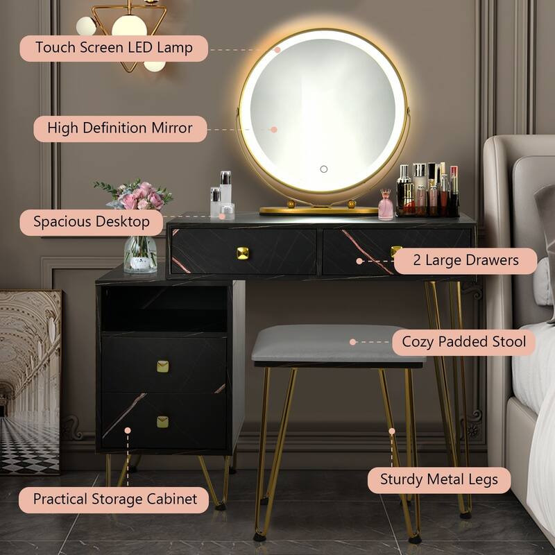 Modern Dressing Table with Storage Cabinet - 31.5" x 16" x 30" (L x W x H)