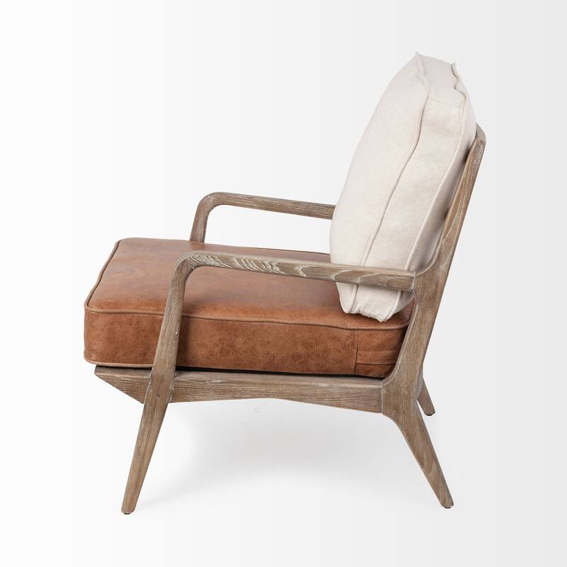 HomeRoots 24" Beige and Brown And Brown Leather Arm Chair - 24.01' X '32.28' X '31.88