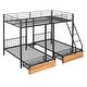 preview thumbnail 9 of 7, Full Over Twin & Twin Bunk Bed, Metal Triple Bunk Bed with Drawers and Guardrails, Black