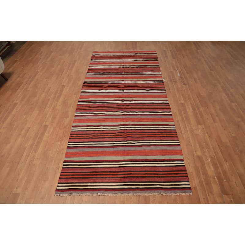 Hand Woven Oriental 100% Wool Carpet Southwestern Geometric Multi-Colored Kilim Area Rug - 11' 1'' X 4' 9''