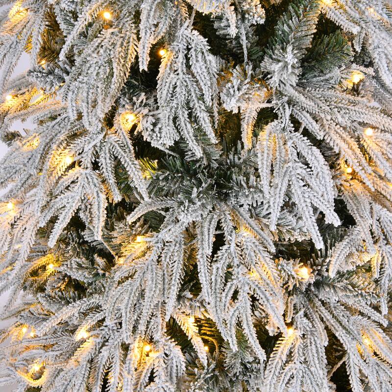 7ft Slim Flocked Christmas Tree Pre-lit w/767 Premium PE&PVC Tips, 250Warm White LED Lights, Skinny Noble Artificial Tree