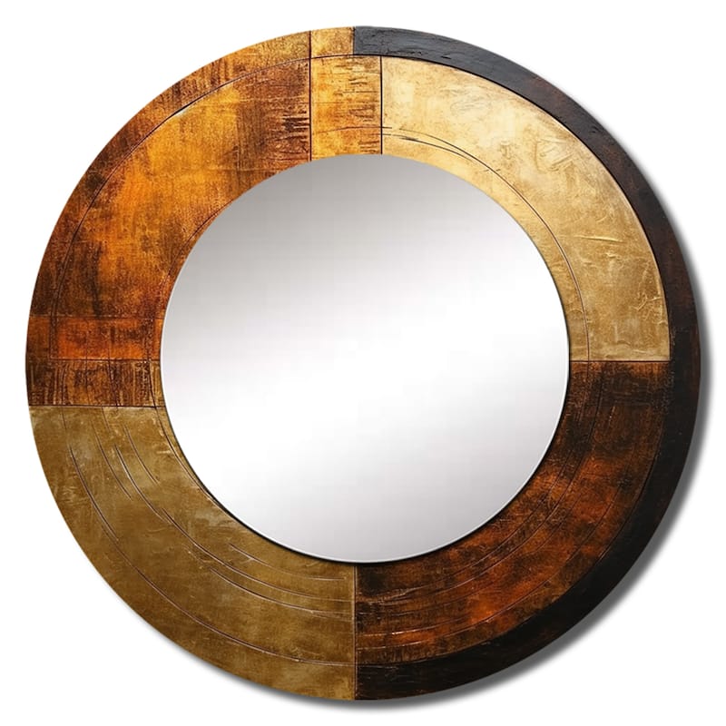 Designart "Bronze Brilliance Symetry" Abstract Shapes Living Room Mirror - brown Modern Round Mirror