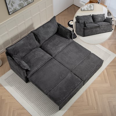 73.6inch 3-in-1 Corduroy Convertible Pull Out Sofa Bed with Side Storage and USB/C-TYPE Charging Ports