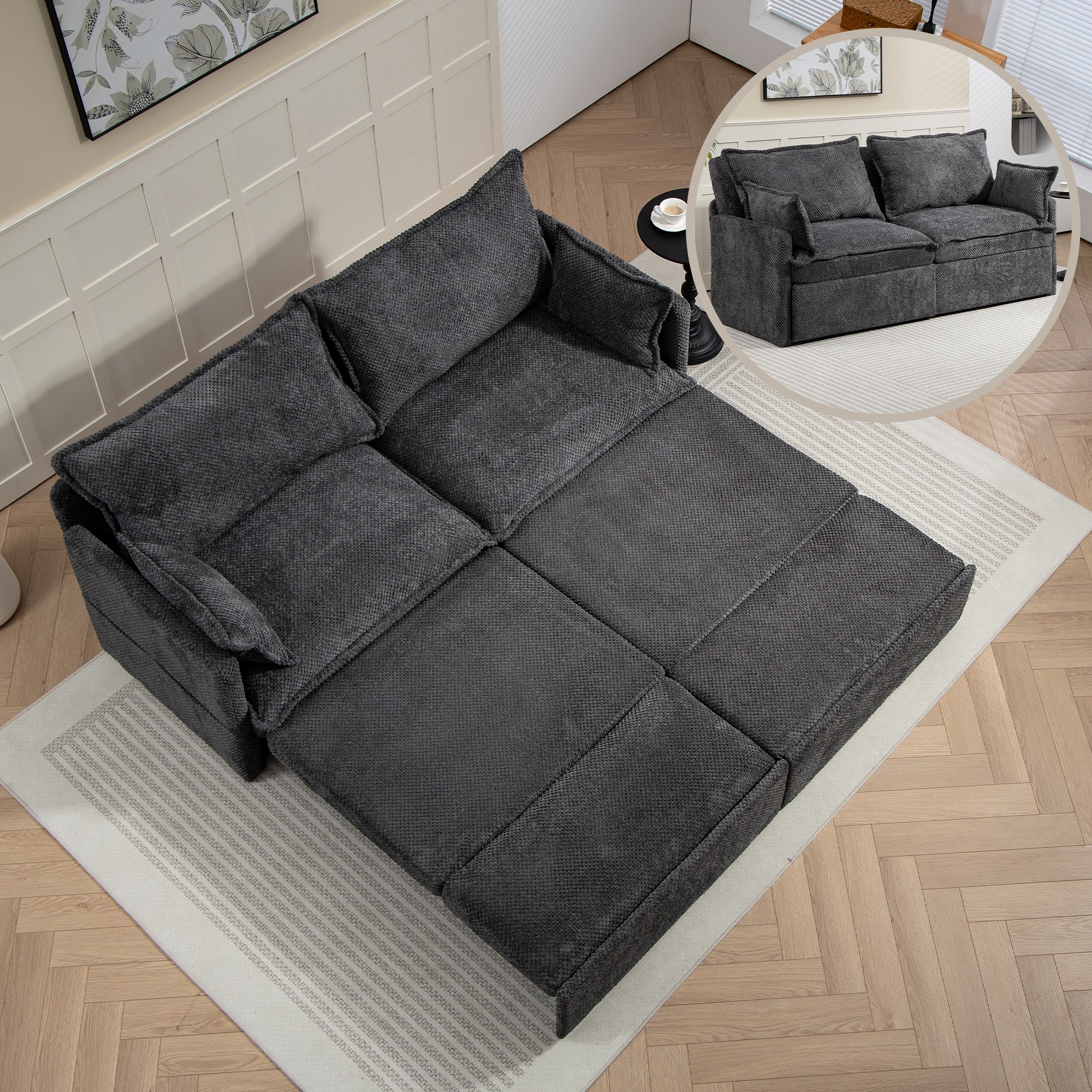 GDFStudio - Harper Lane Corduroy Convertible Sofa Bed with USB Charging & Side Storage for Cozy Apartment Living