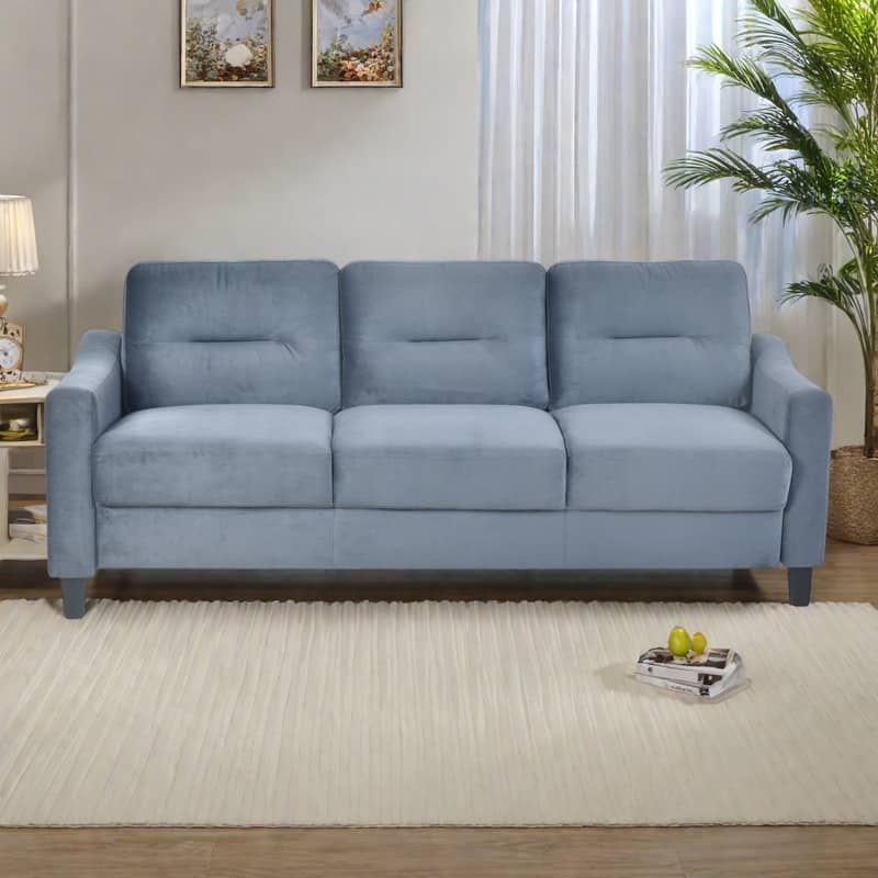 76.7" Velvet 3-Seater Sectional Sofa with Detachable Cushions - Gray