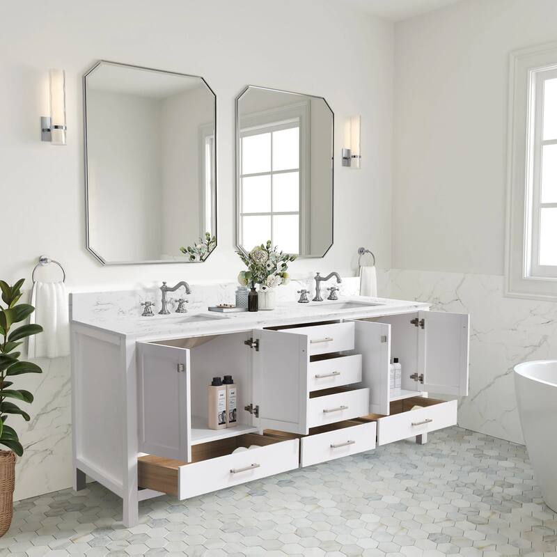 OpalithD 84 in. Bathroom Vanity with Double Sinks, Wood Bath Cabinet with Top