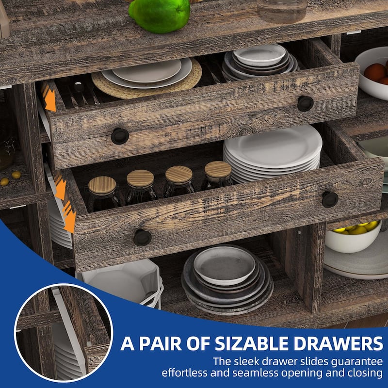 Moasis Farmhouse Buffet Cabinet with Storage, 2 Drawers Sideboard for Kitchen Dining Room