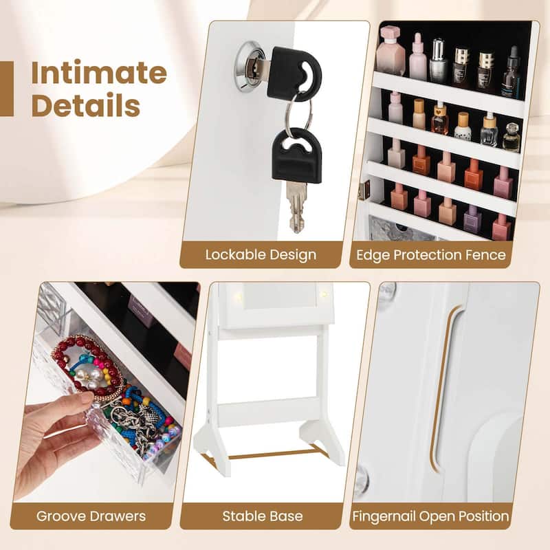 Costway LED Mirror Jewelry Cabinet with 20 LED Lights Full-Length - See Details