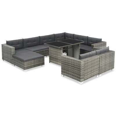 10 Piece Garden Lounge Set with Cushions Poly Rattan Gray