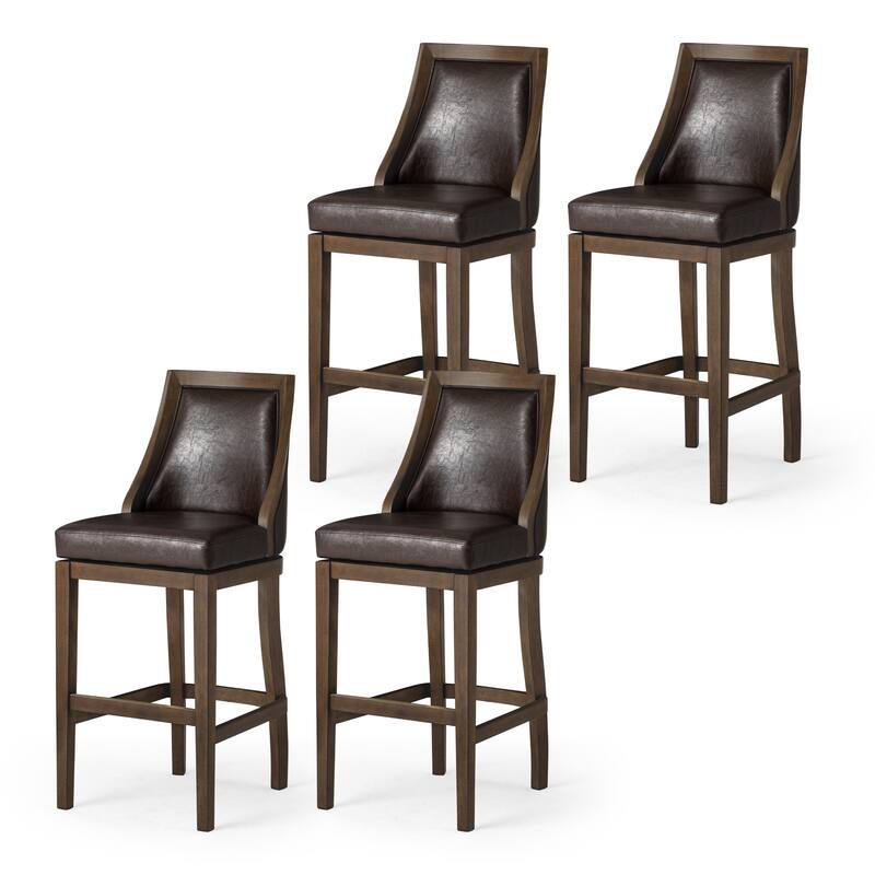 Maven Lane Vienna Swivel Kitchen Stool - Set of 4 - Walnut Vegan Leather - Bar Height