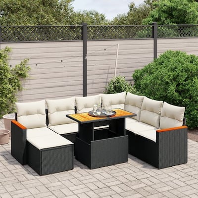 vidaXL Patio Sofa Set with Cushions Outdoor Furniture 8 Piece Poly Rattan - 21.7 x 39.4 x 28.7