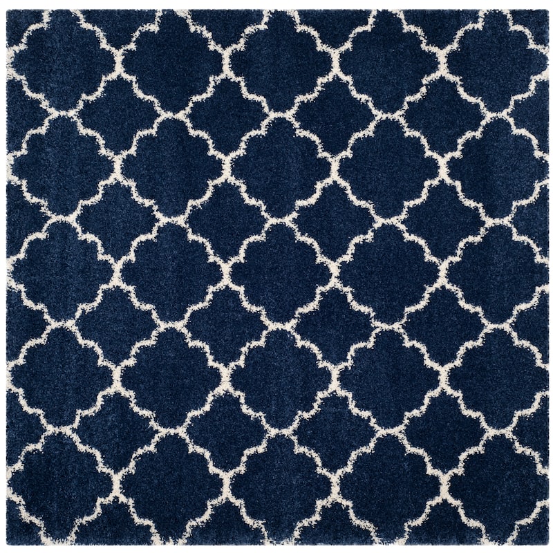 SAFAVIEH Hudson Shag Jeryl Glam Trellis 2-inch Area Rug - 9' Square - Navy/Ivory