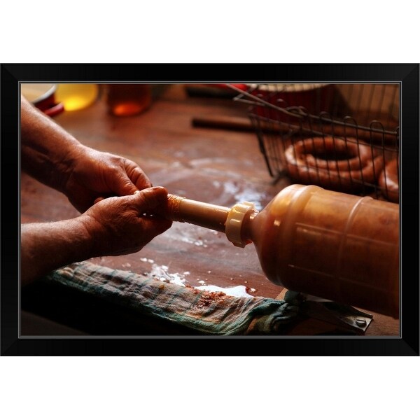 "Filling sausages" Black Framed Print