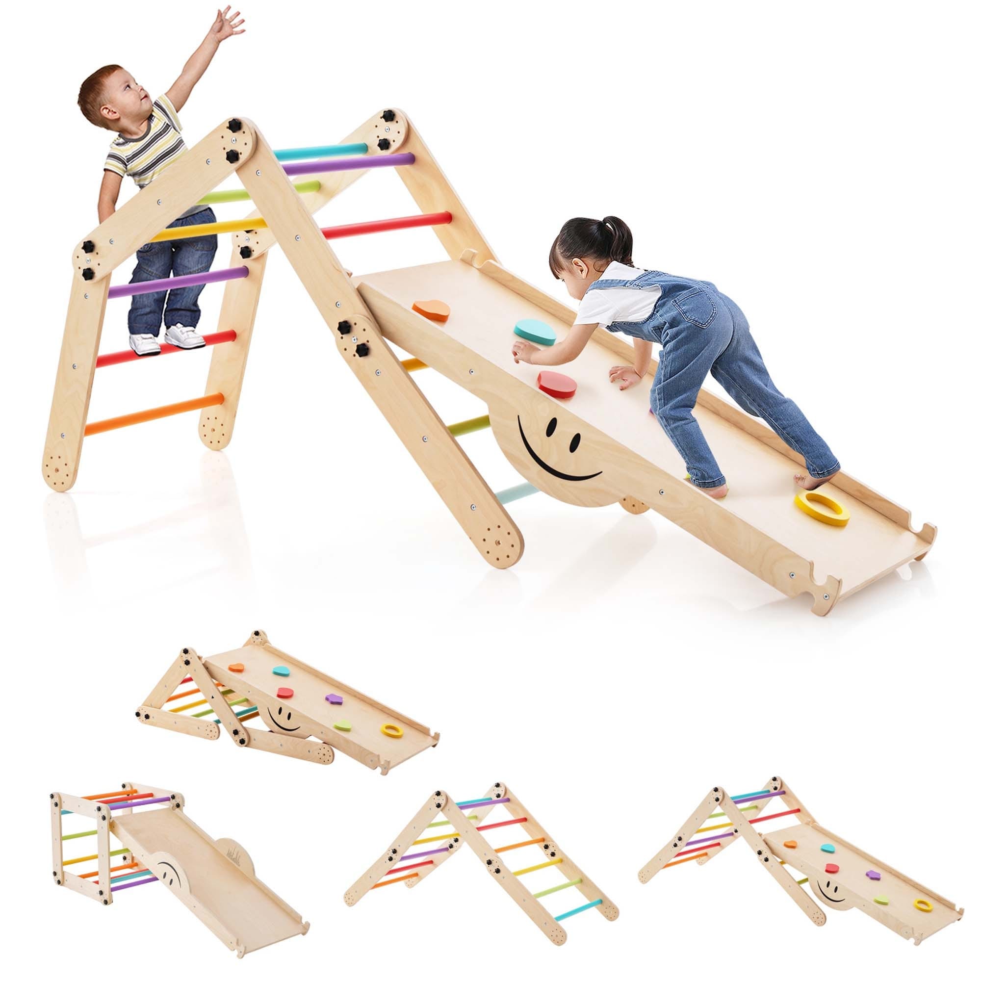 Costway Wooden Climbing Toys for Toddlers Jungle Gym with Reversible - See Details