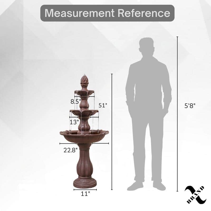 XBrand 3-Tier Water Fountain w/Pump & Pineapple Top, 51 Inch Tall, Large Outdoor Freestanding Waterfall Decor for Porch