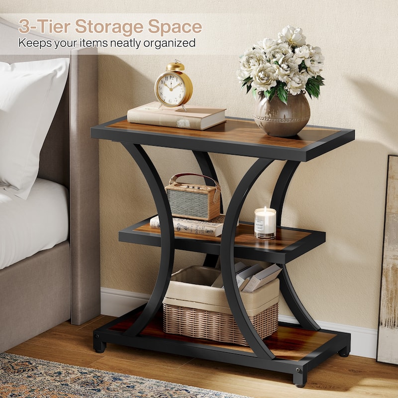 Industrial Side Table with Geometric Metal Design