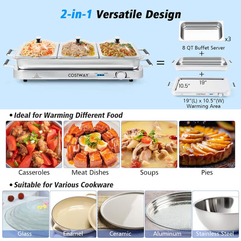 Costway Food Warmer Buffet Server 450W Stainless Steel Electric - See Details