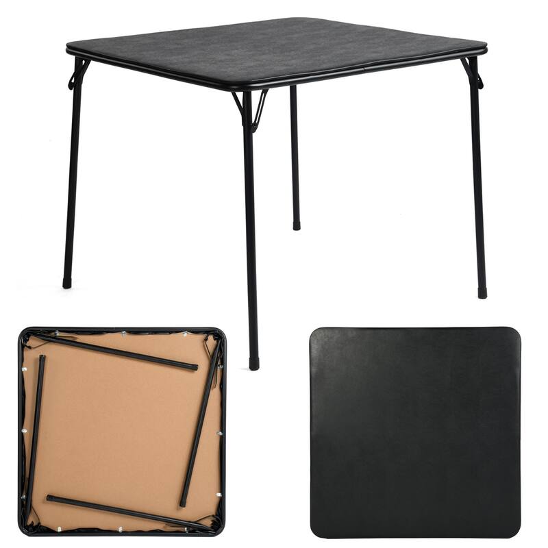 HomyLin Folding Table 33.5 inches Square Black Desk, No Assembly - Black
