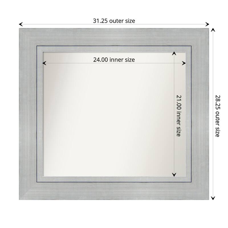 Romano Silver Framed Non-Beveled Custom Wall Mirror, Bathroom Vanity Mirror - Outer Size: 31.25 x 28.25