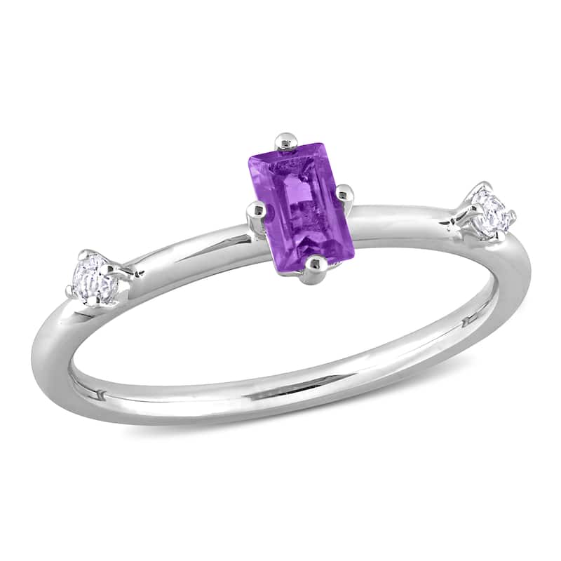 Miadora 2/5ct TGW Emerald Cut Amethyst and White Topaz 3-Stone Ring in Sterling Silver