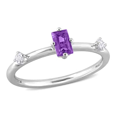 Miadora 2/5ct TGW Emerald Cut Amethyst and White Topaz 3-Stone Ring in Sterling Silver