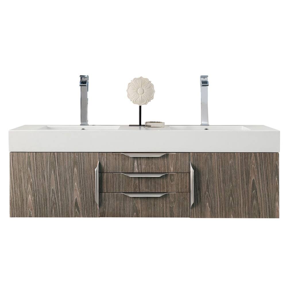 James Martin Vanities Mercer Island 59" Double Vanity, Ash Gray with Brushed Nickel Hardware