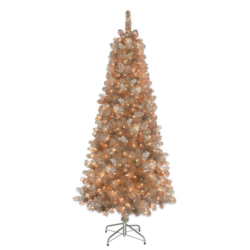 Puleo International 6.5' Pre-Lit Rose Gold Artificial Tree - Green