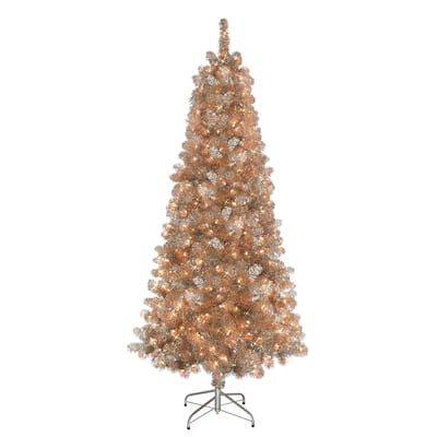 Puleo International 6.5' Pre-Lit Rose Gold Artificial Tree - Green