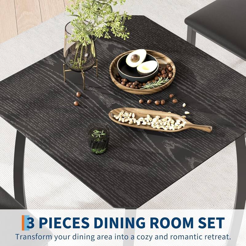 3 Piece Dining Table Set, with Metal Frame & Wood Tabletop