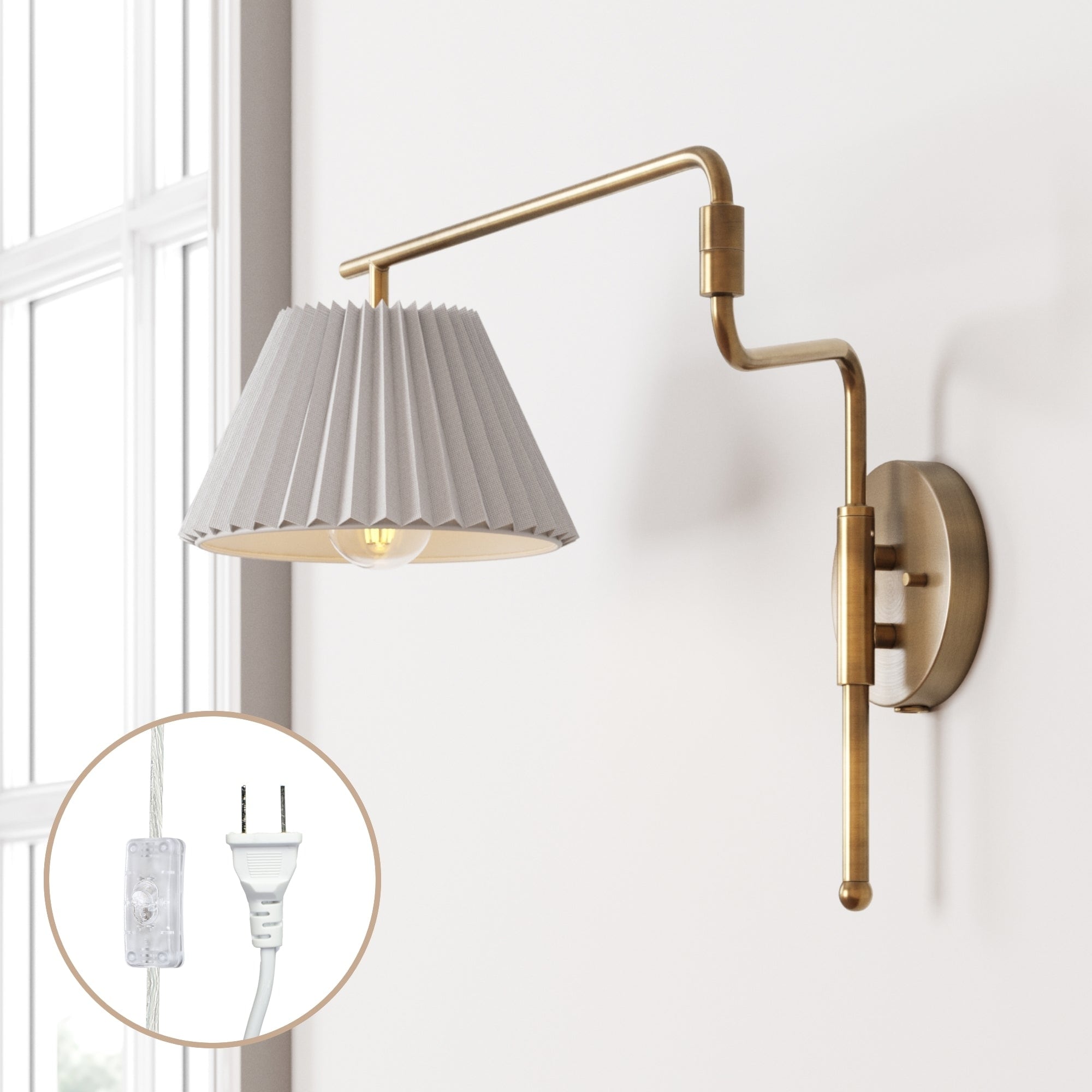 Kai Wall Mounted Plugin Bedside Reading Lamp with Empire Shade