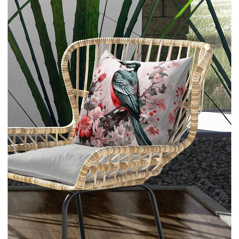 Feathered Floralscapes Indoor/Outdoor Reversible Throw Pillow Pink and Green