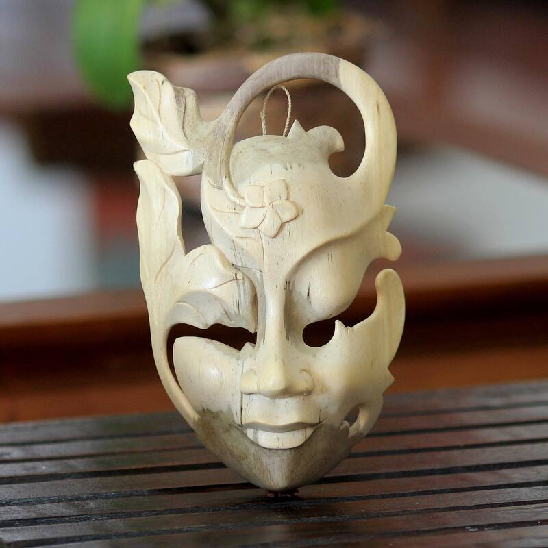 Handmade Frangipani Flower Woman Wood Mask (Indonesia)