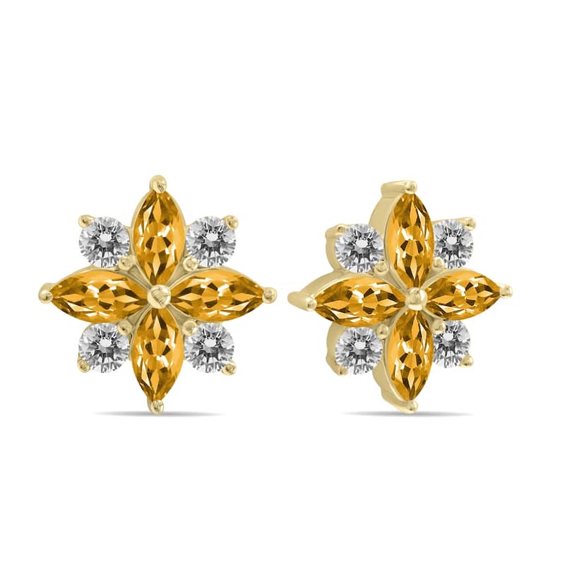 Marquee 1 Carat TW Citrine and Diamond Flower Earrings in 10K Yellow Gold