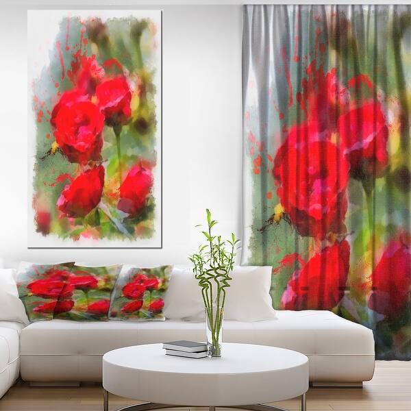 slide 2 of 10, Designart "Red Roses on Green Watercolor" Flower Artwork on Canvas 28 in. wide x 60 in. high