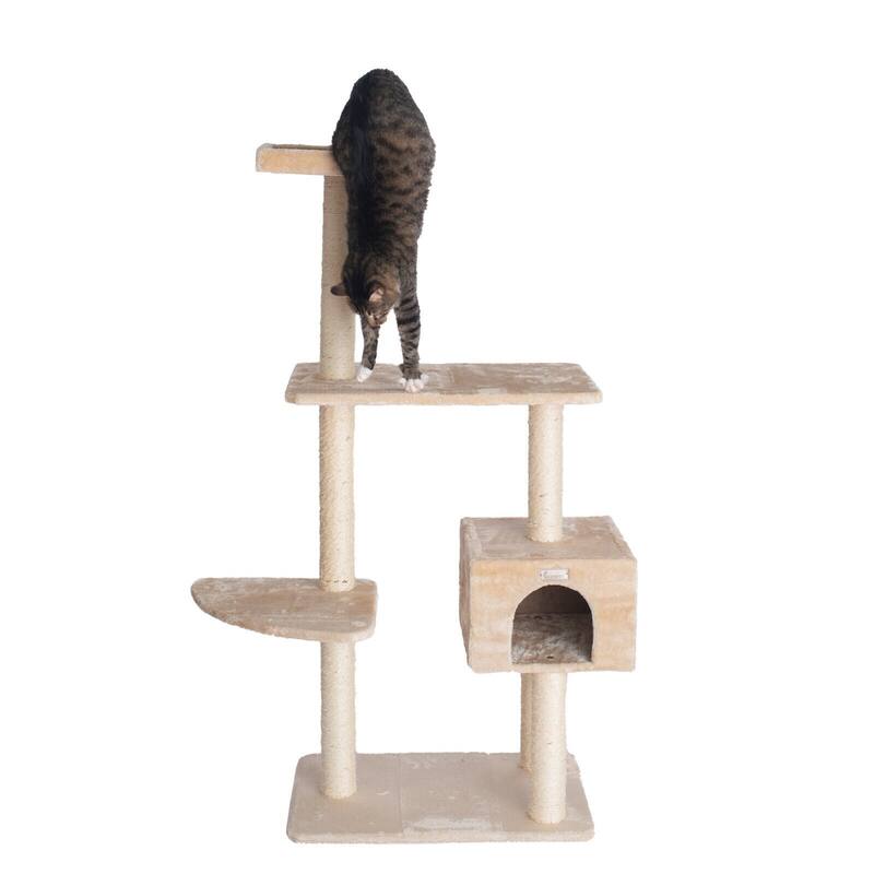 GleePet 57-Inch Real Wood Cat Tree In Beige With Playhouse And Perch