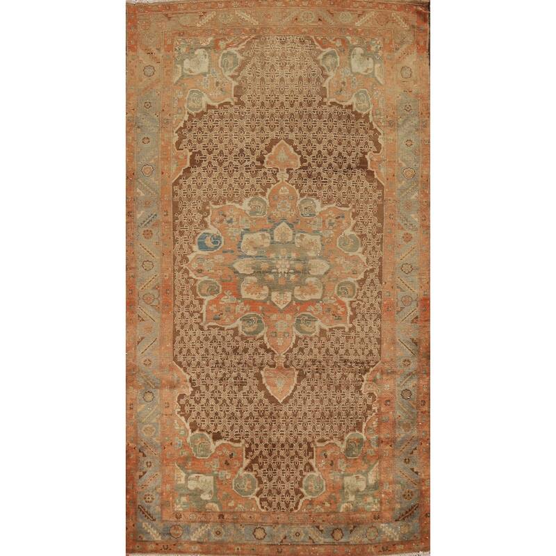 Brown Sarab Persian Vintage Area Rug Hand-Knotted Wool Carpet - 4'11"x 10'10"