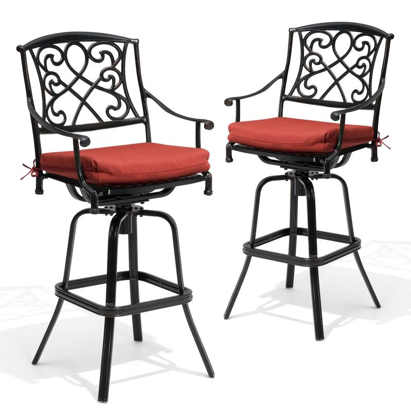 Outdoor Patio Aluminum Swivel Bar Stool with Sunbrella Cushion - Red - 2-Piece