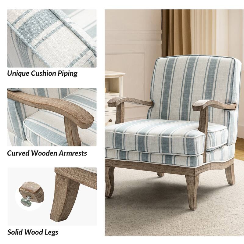 Rinaldo Farmhouse Upholstered Armchair with Solid Wood Legs Set of 2 by HULALA HOME