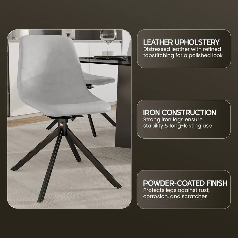 Markley Leather Dining Chair 360 Degree Swivel with Iron legs Modern Accent Side Chair Set of 2