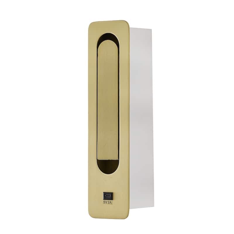 1-Light Satin Brass Metal LED Wall Sconce With One USB Port And A Clear Frosted Len