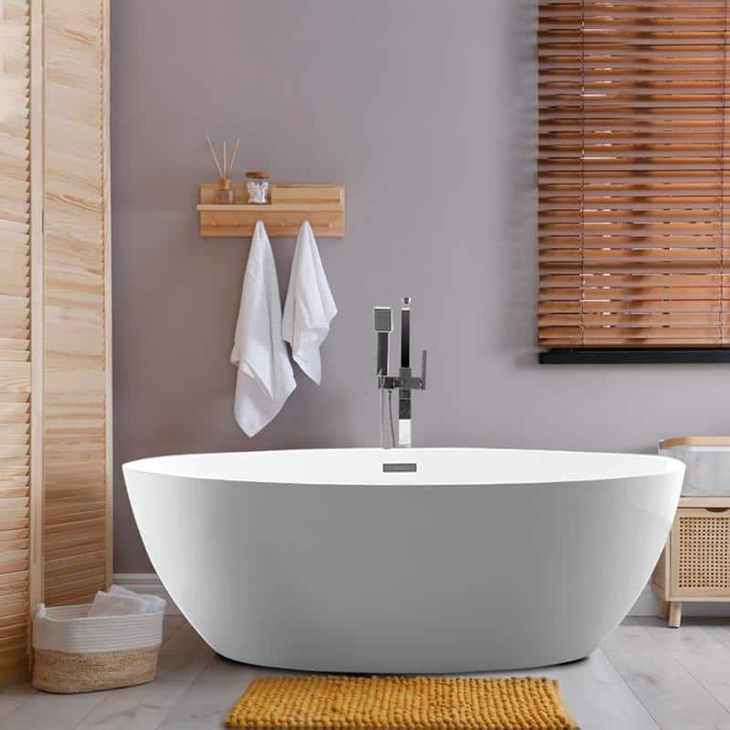 Vanity Art 69" Freestanding Acrylic Soaking Bathtub with Slotted Overflow & Pop-up Drain